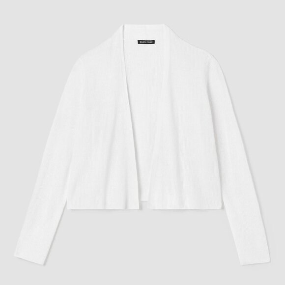 Eileen Fisher Organic Linen Cotton Airy Tuck Cropped White Cardigan Size SP - Picture 3 of 8